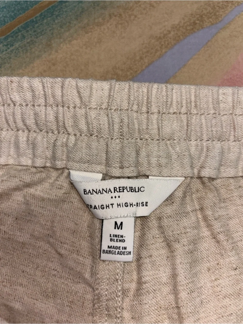 Banana Republic straight high rise Wide Leg  Pants Linen Blend Tan/Beige size M